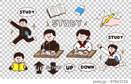 Boys and girls studying (sailor suit, school run) set (handwritten color) Boys and girls studying (sailor suit, school run) set (handwritten color) 97643720