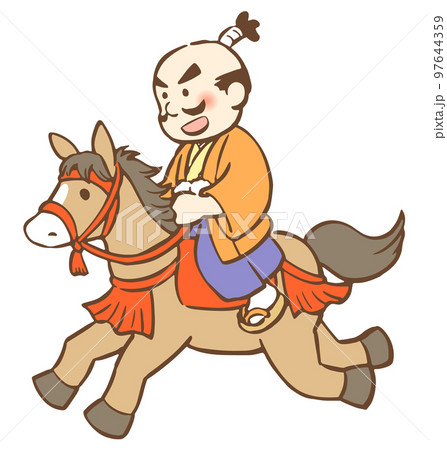 馬に乗って走る殿様のイラスト 97644359
