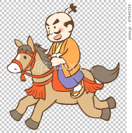 馬に乗って走る殿様のイラスト 97644359