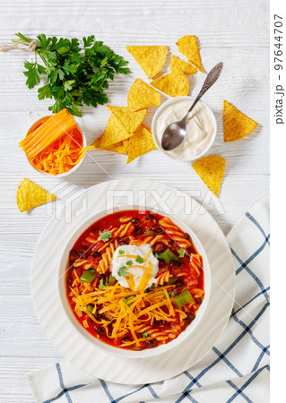 Black Bean Soup with spiral pasta and vegetables Black Bean Soup with spiral pasta and vegetables 97644707
