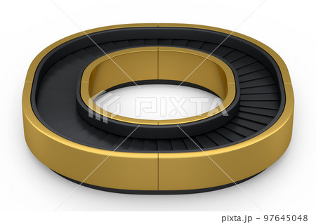 Airport luggage conveyor belt from baggage claim area isolated on white background. 3d render of travel vacation concept. 97645048