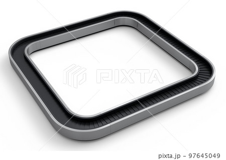 Airport luggage conveyor belt from baggage claim area isolated on white background. 3d render of travel vacation concept. 97645049