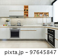 3d rendering modern kitchen counter with white and biege design 97645847