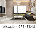 3d rendering loft luxury living room with design chandelier 97645848