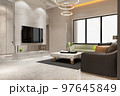 3d rendering loft luxury living room with design chandelier 97645849