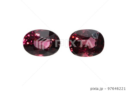 Natural gemstone rhodolite garnet isolated on white background Natural gemstone rhodolite garnet isolated on white background 97646221