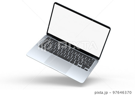 Realistic aluminum laptop with empty white screen isolated on white background. Realistic aluminum laptop with empty white screen isolated on white background. 97646370