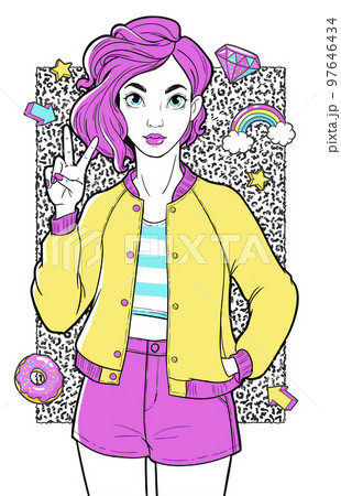 Beatiful girl with fashion patches. 97646434