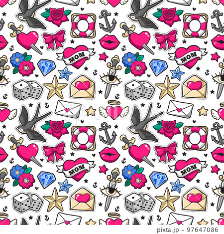 Old school seamless pattern in rockabilly style. 97647086