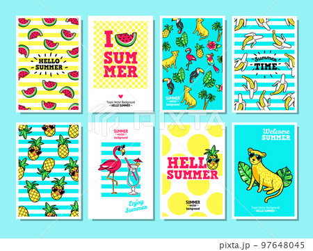 Vector cards and banners in cartoon 80s-90s style. Vector cards and banners in cartoon 80s-90s style. 97648045