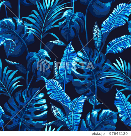 Tropical seamless pattern with palm leaves. 97648120