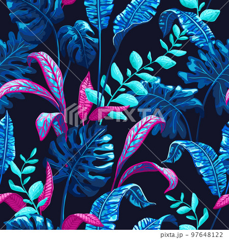 Tropical seamless pattern with palm leaves. Tropical seamless pattern with palm leaves. 97648122