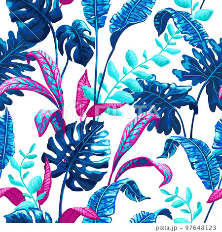 Tropical seamless pattern with palm leaves. Tropical seamless pattern with palm leaves. 97648123