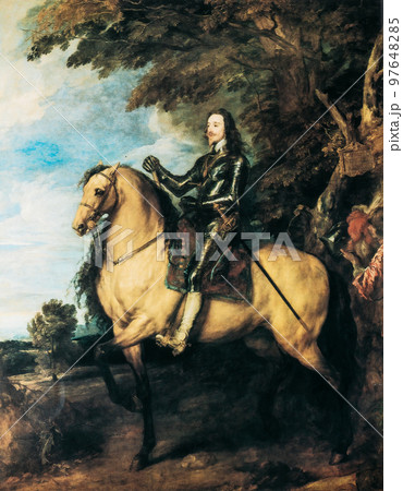 Anthony Van Dyck, The Equestrian Portrait Of Charles I also Known As Charles I On Horseback . Portrait Of King. Sir Anthony Van Dyck Was Flemish Baroque Artist Who Leading Court Painter In England 97648285