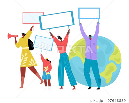 People protest with poster, flat movement for changes vector illustration. Social landing banner, modern template website. 97648889
