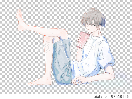 Boy relaxing and having a drink Boy relaxing and having a drink 97650196
