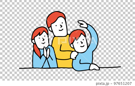 将来を見る三人家族のイラスト 97651207