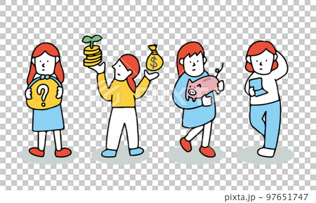 お金の使い方について考える女性4人のイメージイラスト 97651747