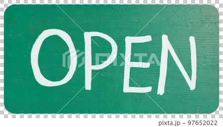 Handwritten open sign on storefront, paint on wood transparent P Handwritten open sign on storefront, paint on wood transparent P 97652022