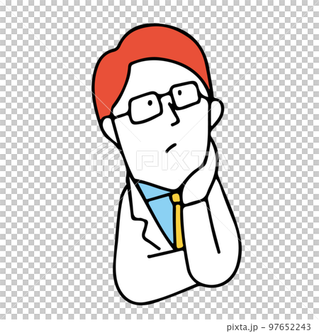 悩み事のある白衣を着た男性のイラスト 97652243