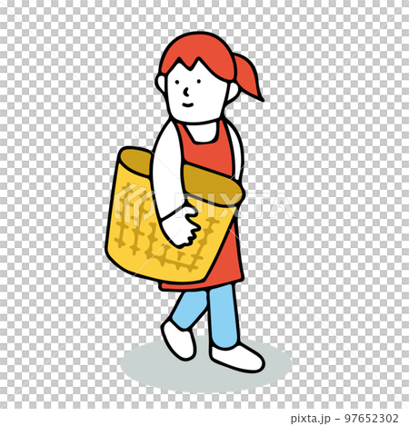一個女人拿著一個大籃子的插圖 97652302