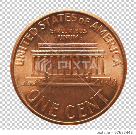 1 cent coin, reverse showing Lincoln memorial, currency of the U 1 cent coin, reverse showing Lincoln memorial, currency of the U 97652448