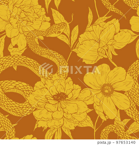 Pattern with snake and flowers. 97653140