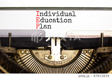 IEP individual education plan symbol. Concept words IEP individual education plan typed on old retro typewriter. Beautiful white background. Business IEP individual education plan concept. Copy space. 97653659