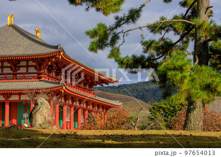 2022年11月14日 紅葉の興福寺中金堂と若草山 97654013