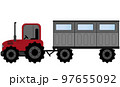 Tractor, red tractor with trailer isolated on white background. Sowing season or Agriculture concept. vector illustration. 97655092