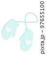 mittens, two blue mittens on a rope, vector drawing 97655100