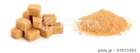 brown sugar cubes isolated on white background 97655463