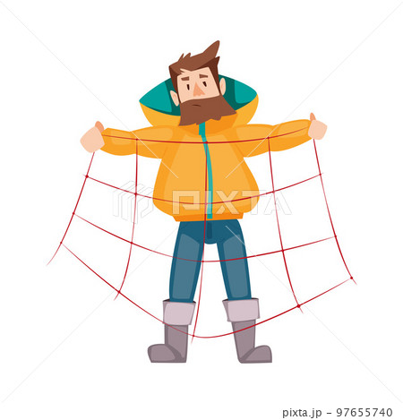 Bearded Fisherman Capturing Fish with Net Vector Illustration Bearded Fisherman Capturing Fish with Net Vector Illustration 97655740