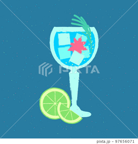 Gin tonic with tarragon and anise. Chilled alcoholic drink. Vector flat image Gin tonic with tarragon and anise. Chilled alcoholic drink. Vector flat image 97656071