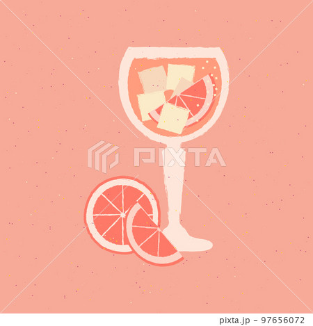 Gin tonic with grapefruit and ice cubes. Vector flat illustration with texture 97656072