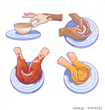 Potter hands making ceramic clay vase. Vector flat design for ceramic Potter hands making ceramic clay vase. Vector flat design for ceramic 97656102