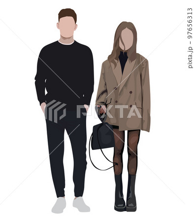 Fashionable and stylish young couple in flat...のイラスト素材