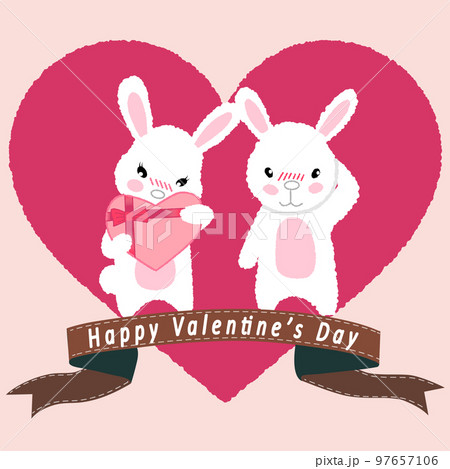 バレンタインデーにプレゼントを渡す女の子のウサギ バレンタインデーにプレゼントを渡す女の子のウサギ 97657106