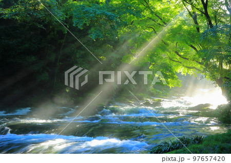 光芒の出る夏の菊池渓谷 97657420
