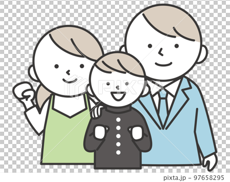学ランを着た息子とその両親　受験生を励ます両親 97658295