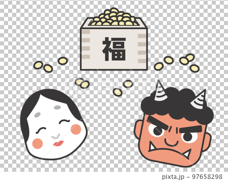 Setsubun Okame、Akaoni 和 Setsubun Beans 的圖像 97658298
