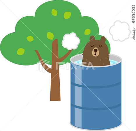 ドラム缶の風呂に入るクマのキャラクター ドラム缶の風呂に入るクマのキャラクター 97659033