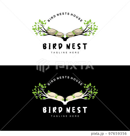 Bird's Nest Logo Design, Bird House Vector For Eggs, Bird Tree Logo Illustration 97659356