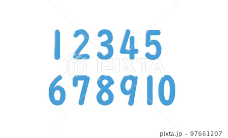 1，2，3，4，5，6，7，8，9，10の数字のセット。水のようなつやのある水色の数字。（PNG） 97661207