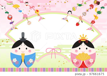 かわいいひなまつりイメージ_バナー背景_フレーム かわいいひなまつりイメージ_バナー背景_フレーム 97661675