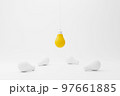 Hanging light bulb yellow outstanding among lightbulb group 97661885