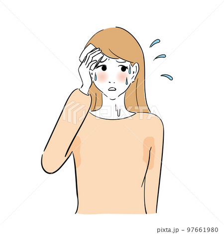 流れ出る汗に困る女性 97661980