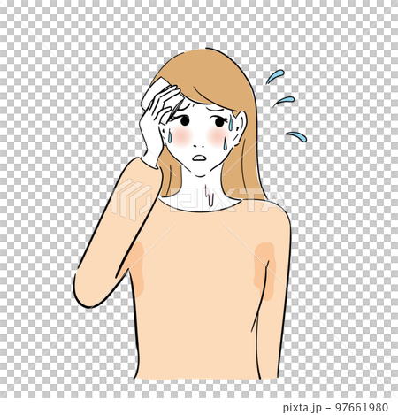 流れ出る汗に困る女性 97661980
