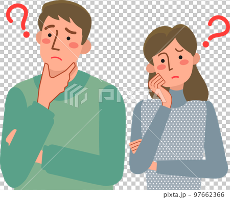 悩んでいる夫婦の上半身 97662366