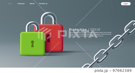Web banner security with 3d padlock and steel chain Web banner security with 3d padlock and steel chain 97662389